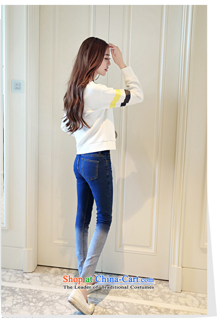 Ms Rebecca Pun stylish shops fall 2015 new Korean version of knitted cotton T-shirt with round collar long-sleeved T-shirt stamp female white L picture, prices, brand platters! The elections are supplied in the national character of distribution, so action, buy now enjoy more preferential! As soon as possible.