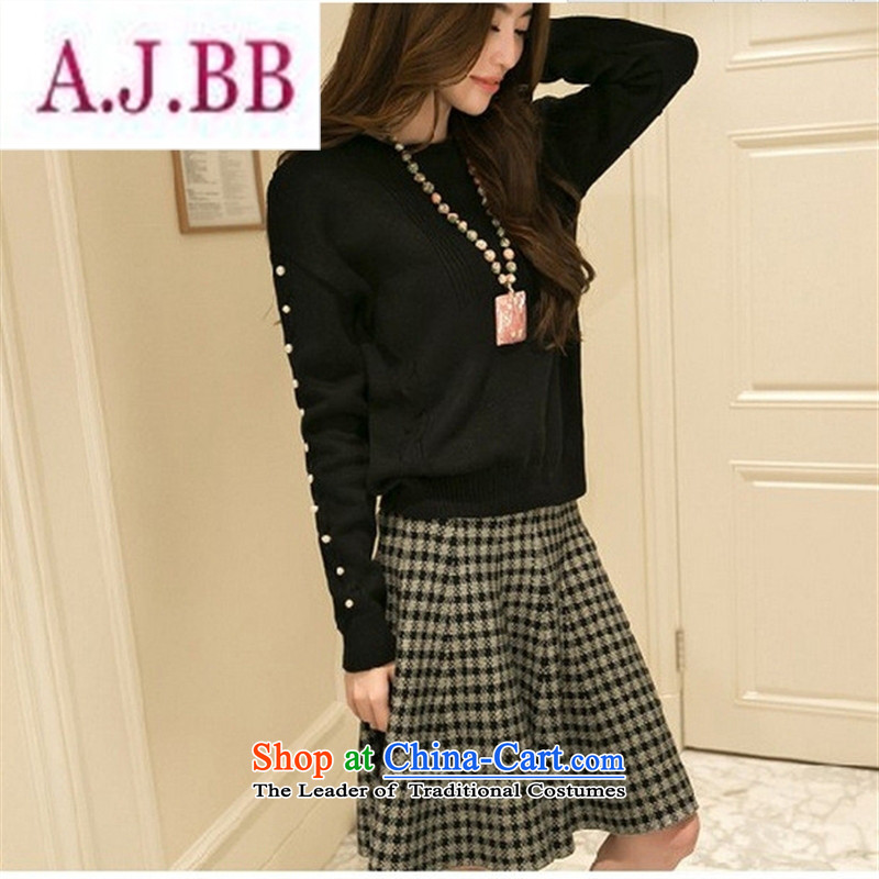 Ms Rebecca Pun stylish shops fall 2015 Women's clothes temperament elegant graphics thin new knitting sweater two kits plaid A skirt are Code Red ,A.J.BB,,, shopping on the Internet