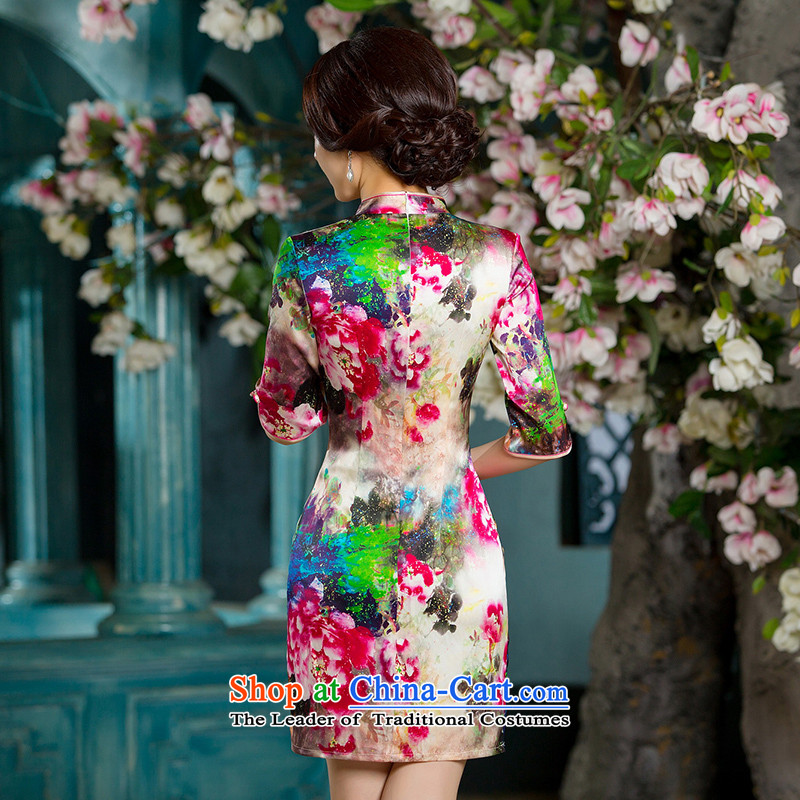 The cross-sa rendering 2015 heavyweight silk cheongsam dress qipao load autumn improved new retro style, cuff cheongsam dress girl  S, the color picture HY628A Yee-sa , , , shopping on the Internet