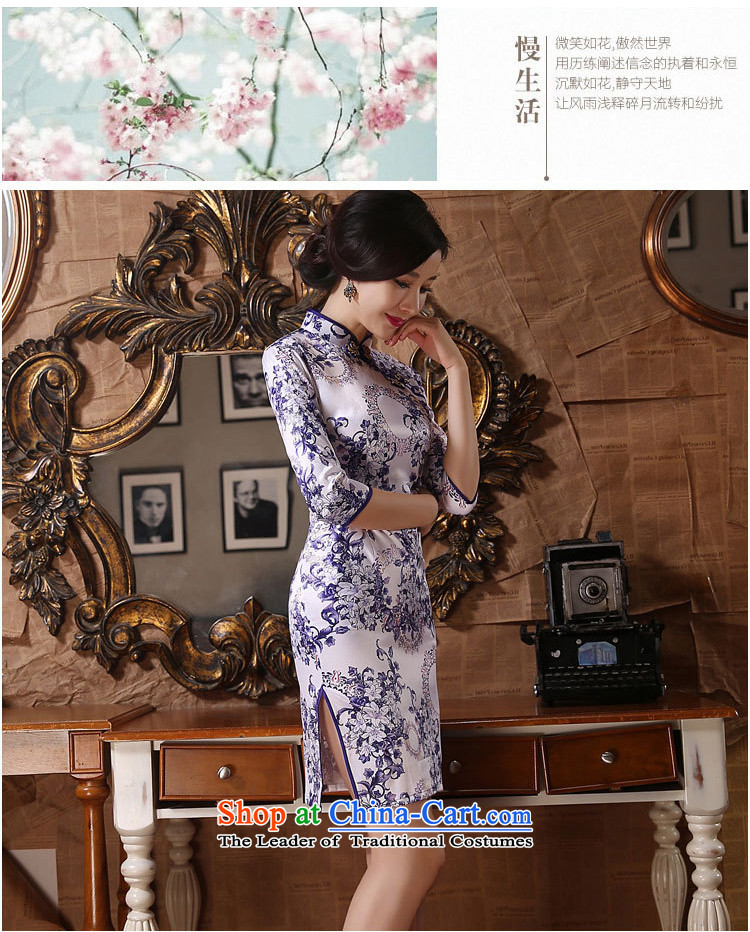 Stephen micro-ching classic improved daily Mock-neck 7 retro-sleeved Silk Cheongsam. The forklift truck low dresses annual concert banquet blue dress love L picture, prices, brand platters! The elections are supplied in the national character of distribution, so action, buy now enjoy more preferential! As soon as possible.