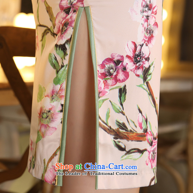Leung Ching-day improved slightly in collar cuff silk cheongsam dress double wedding dresses annual performances the Peach Blossom Fairy XXL, fen micro-ching , , , shopping on the Internet
