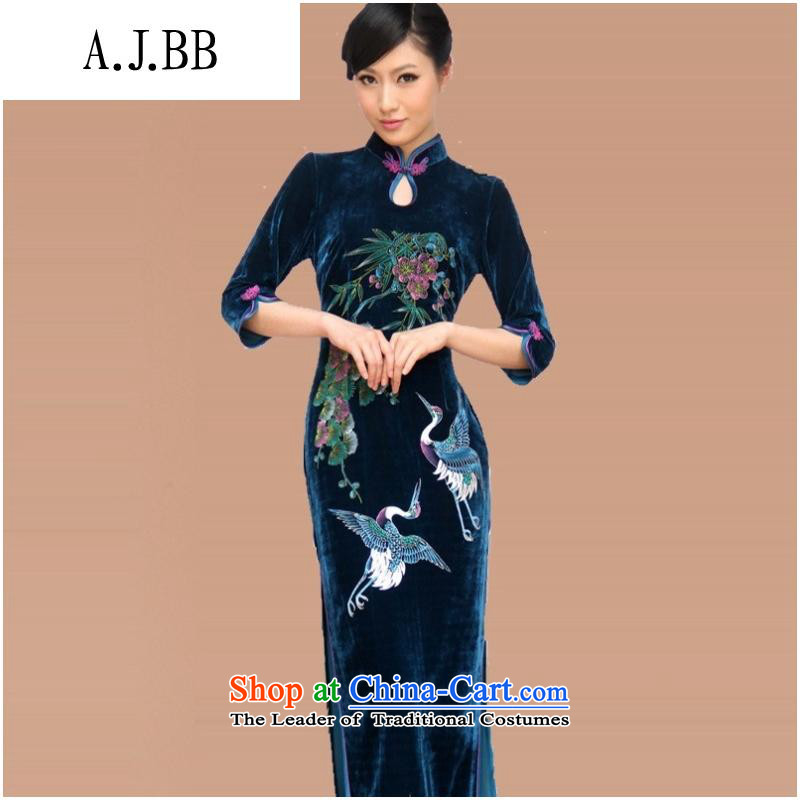 _ the shops involved and velvet cheongsam autumn and winter Tang dynasty new improvement of the forklift truck hand-painted retro Sau San mother load qipao Black?XL