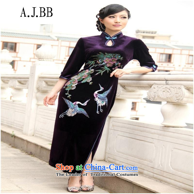 * the shops involved and velvet cheongsam autumn and winter Tang dynasty new improvement of the forklift truck hand-painted retro Sau San mother load qipao black XL,A.J.BB,,, shopping on the Internet