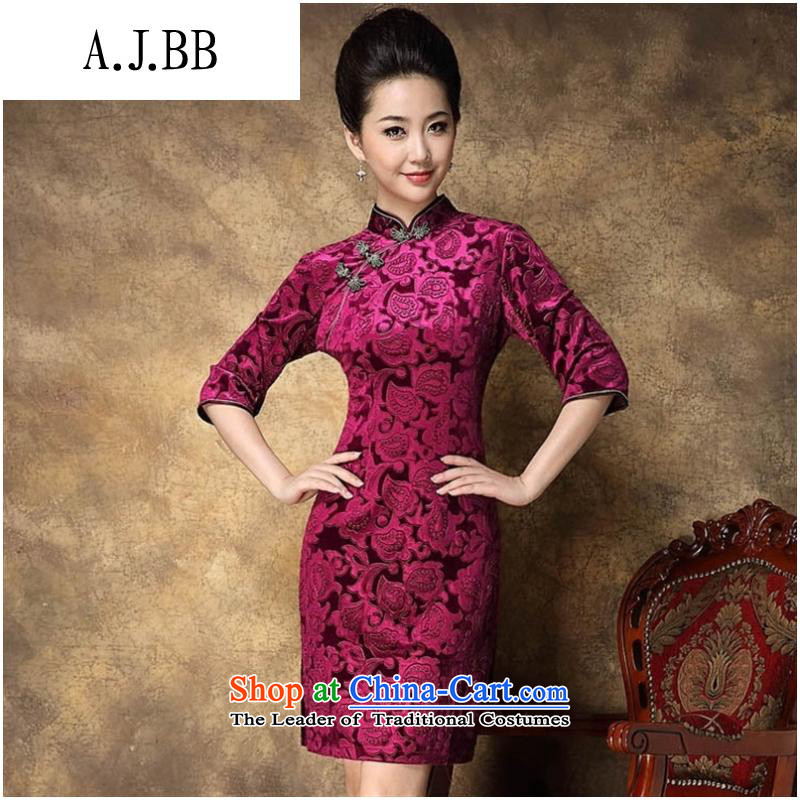 And involved with the spring and summer clothing _2015 New  fuguihua Kim scouring pads embossing improved banquet dress Sau San autumn and winter and contemptuous of Qipao red?XL