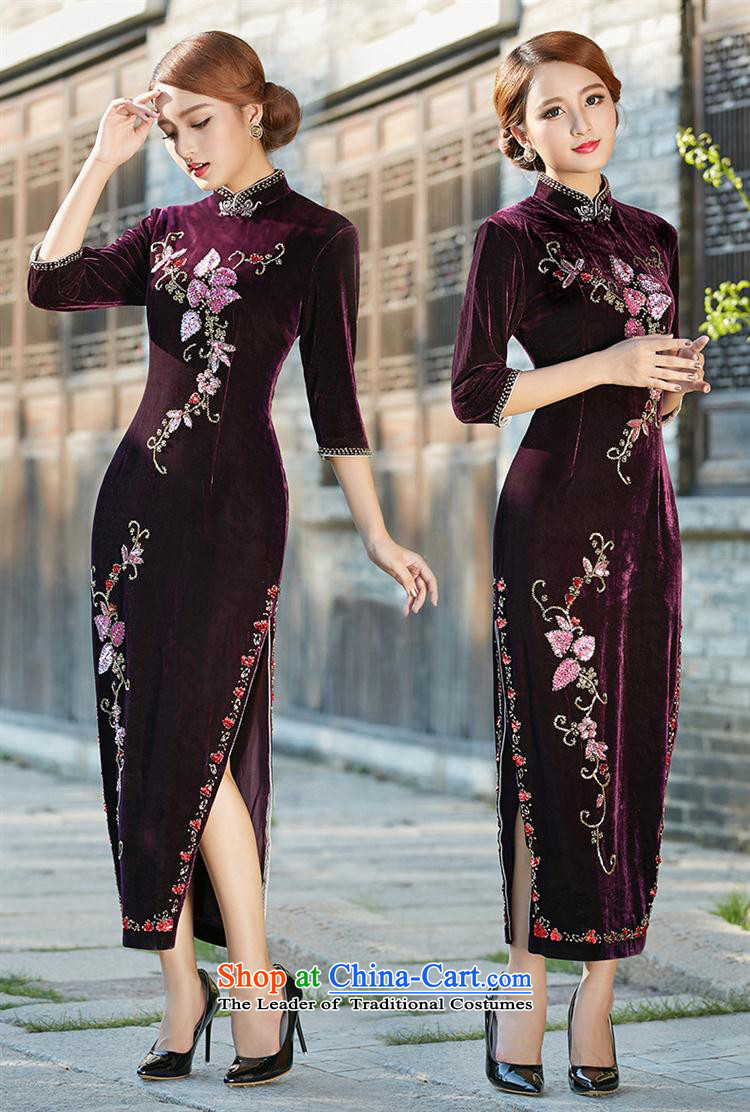 And involved long-yul *8809 velvet cheongsam 2015 autumn and winter new improved retro nail pearl cheongsam dress in purple long-sleeved L picture, prices, brand platters! The elections are supplied in the national character of distribution, so action, buy now enjoy more preferential! As soon as possible.