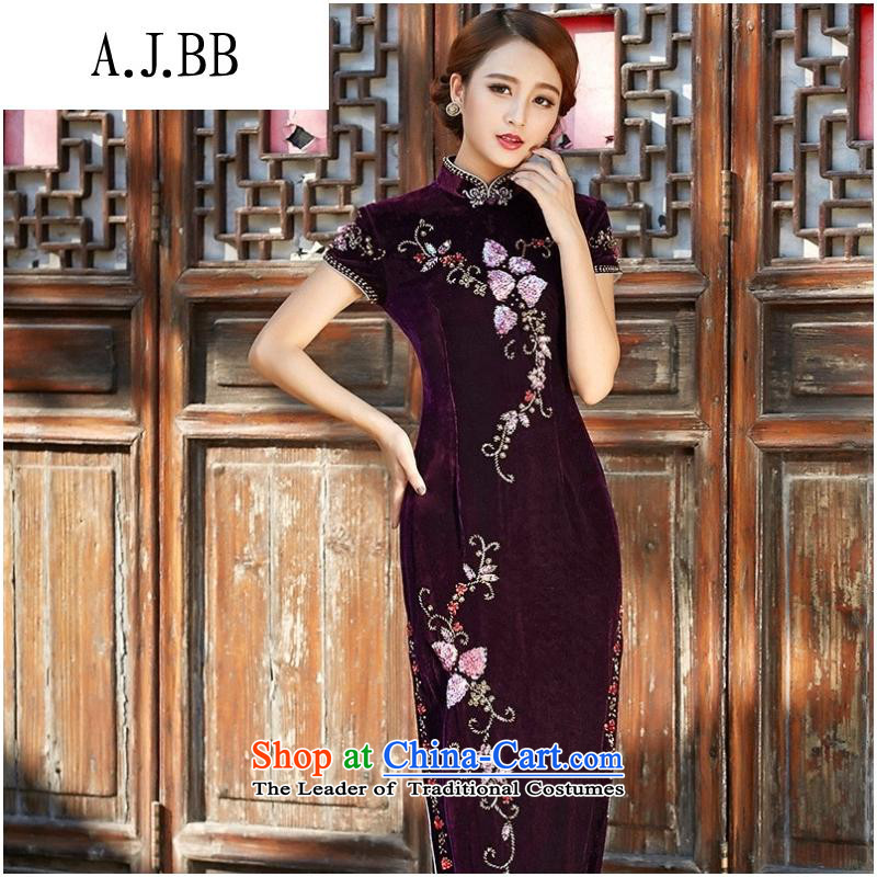 And involved long-yul *8809 velvet cheongsam 2015 autumn and winter new improved retro nail pearl cheongsam dress long sleeved L,A.J.BB,,, in purple shopping on the Internet