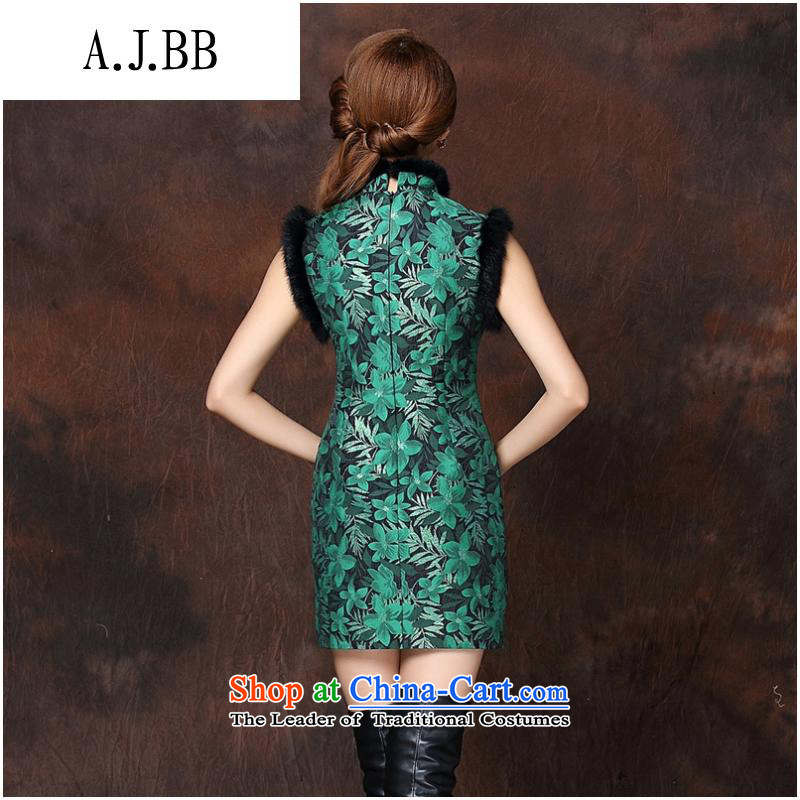 The Secretary for Health related shops * autumn and winter new women's improved stylish spell gross sleeveless folder not open COTTON SHORT QIPAO QF141013's dark green XL,A.J.BB,,, shopping on the Internet
