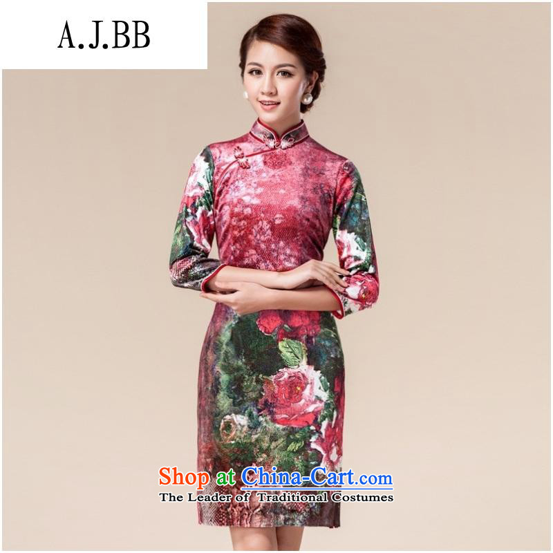 The Secretary for Health related shops _ Fall_Winter Collections of nostalgia for the improvement of Chinese Dress Tang decorated seen wearing short-sleeved 7_ gold velour cheongsam dress chestnut horsesM