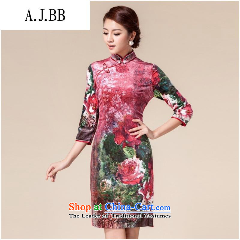 The Secretary for Health related shops * Fall/Winter Collections of nostalgia for the improvement of Chinese Dress Tang decorated seen wearing short-sleeved 7) gold velour cheongsam dress chestnut horses M,A.J.BB,,, shopping on the Internet
