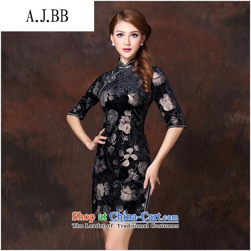 The Secretary for Health related shops _ autumn and winter new women's Stylish retro stamp improved 7 cuff short qipao QF141003 velvet picture color XL