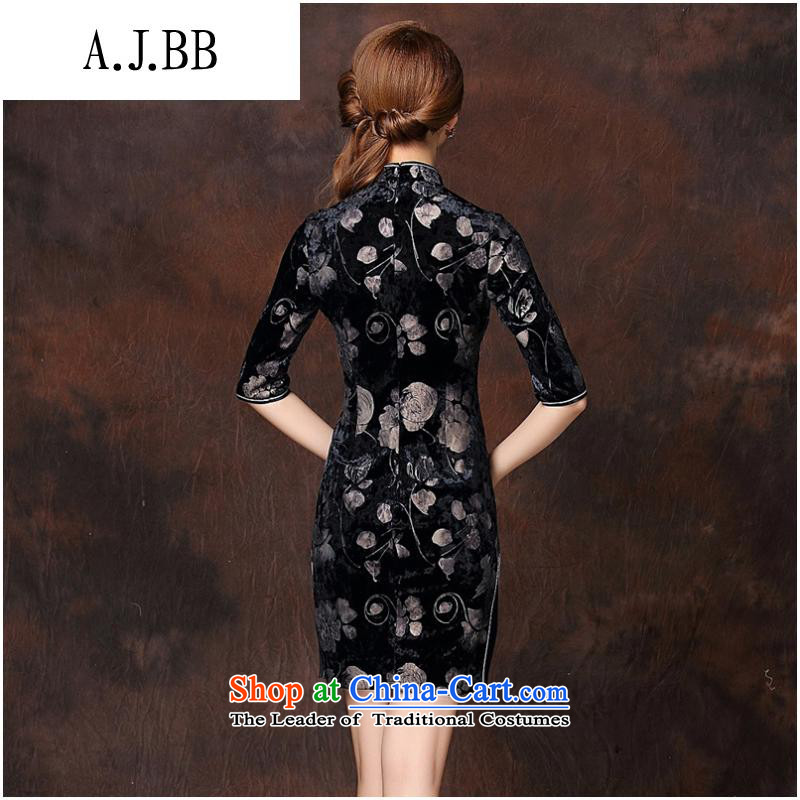 The Secretary for Health related shops * autumn and winter new women's Stylish retro stamp improved 7 cuff short qipao QF141003 velvet picture color XL,A.J.BB,,, shopping on the Internet