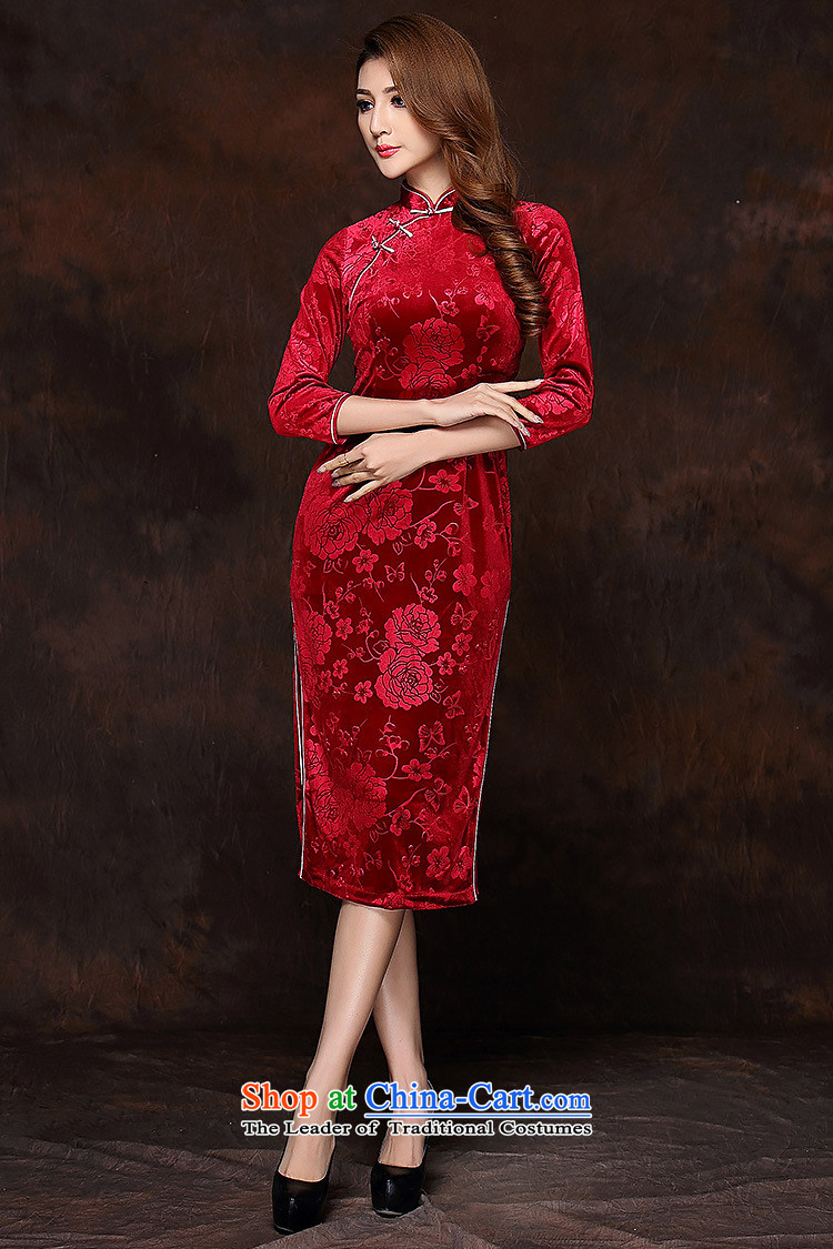 Secretary for autumn and winter clothing *2015 involving new women's improved Stylish retro-seven long-sleeved qipao QF141008 gemstones scouring pads, L pictures, prices, brand platters! The elections are supplied in the national character of distribution, so action, buy now enjoy more preferential! As soon as possible.