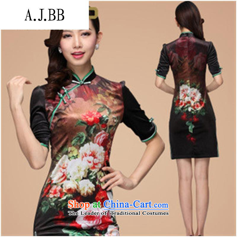 Secretary for autumn and winter clothing *2013 involving new stamp improved retro style scouring pads in short-sleeved) picture color XL,A.J.BB,,, qipao shopping on the Internet