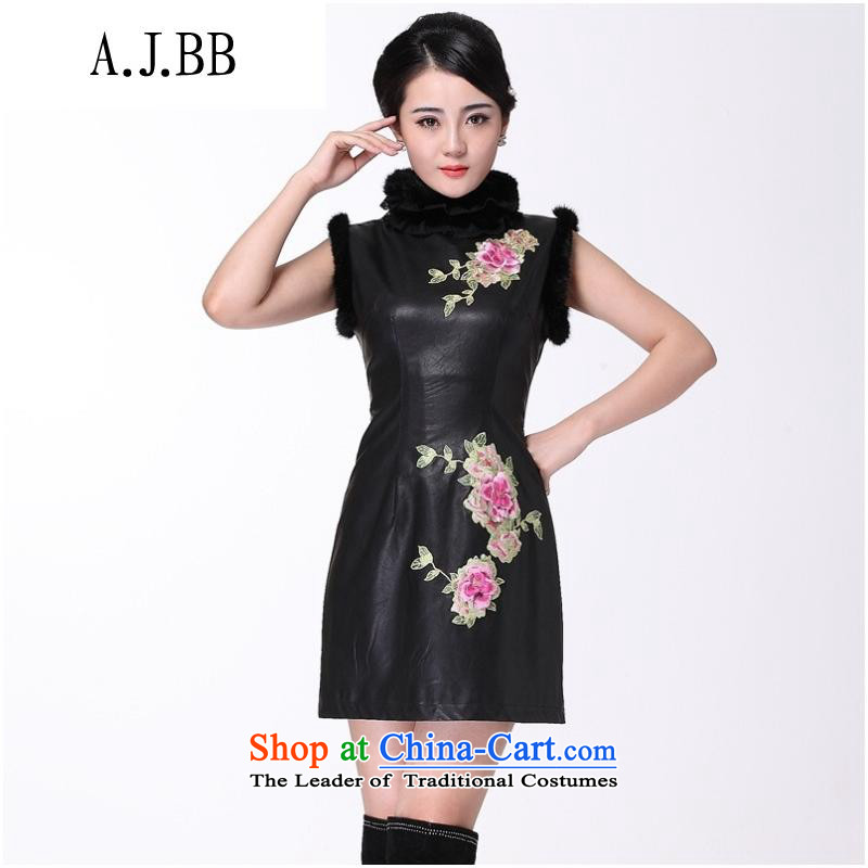 And involved new *2014 shops fall and winter leather improved stylish collar embroidery cheongsam dress winter cheongsam dress improved black M,A.J.BB,,, shopping on the Internet