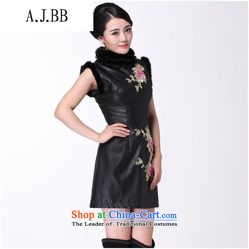 And involved new *2014 shops fall and winter leather improved stylish collar embroidery cheongsam dress winter cheongsam dress improved black M,A.J.BB,,, shopping on the Internet