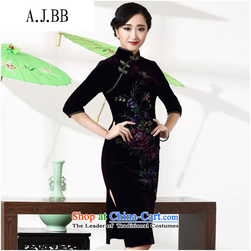 And involved new qipao *2015 clothing prices with retro style improvement mother Lady's autumn and winter cheongsam 8868 purple short-sleeved L,A.J.BB,,, shopping on the Internet