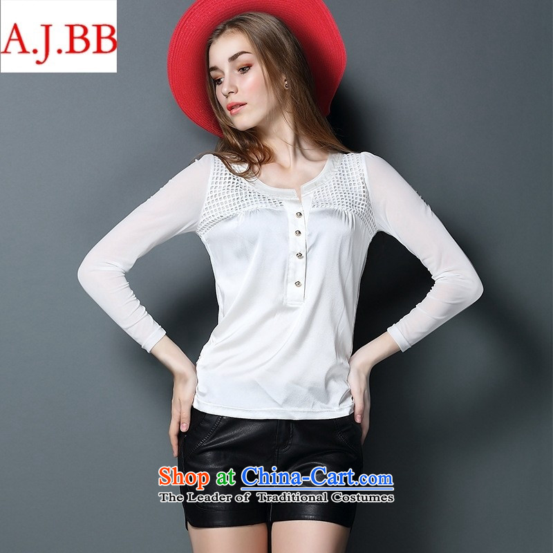 September clothes shops * Western Couture fashion wear silk shirts 2015 female long-sleeved autumn large new grid silk T-shirt white XXXL,A.J.BB,,, shopping on the Internet
