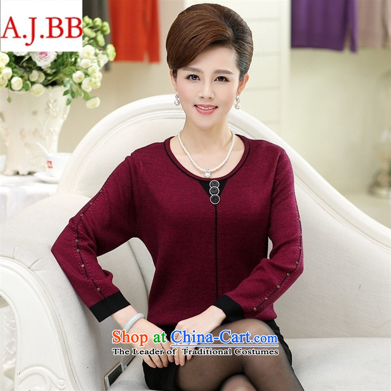 September *2015 clothes shops fall inside the middle-aged women round-neck collar with long-sleeved in stylish mother older autumn new women's Knitwear 110,A.J.BB,,, dark green sweater shopping on the Internet