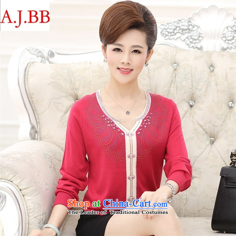 September clothes shops in older women's * autumn boxed long-sleeved T-shirt large load new fall mother ironing drill V-Neck Knitted Shirt 120,A.J.BB,,, deep purple shopping on the Internet