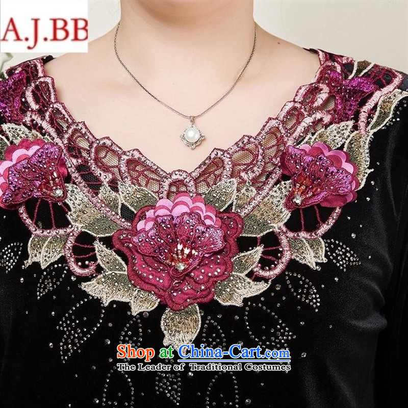 September clothes shops *2015 autumn and winter new larger elderly mother with long-sleeved Kim velvet gown purple XXXL,A.J.BB,,, stamp shopping on the Internet