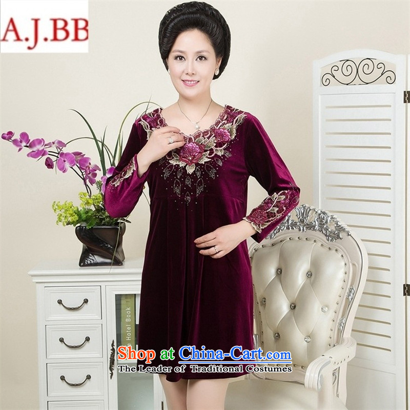 September clothes shops *2015 autumn and winter new larger elderly mother with long-sleeved Kim velvet gown purple XXXL,A.J.BB,,, stamp shopping on the Internet