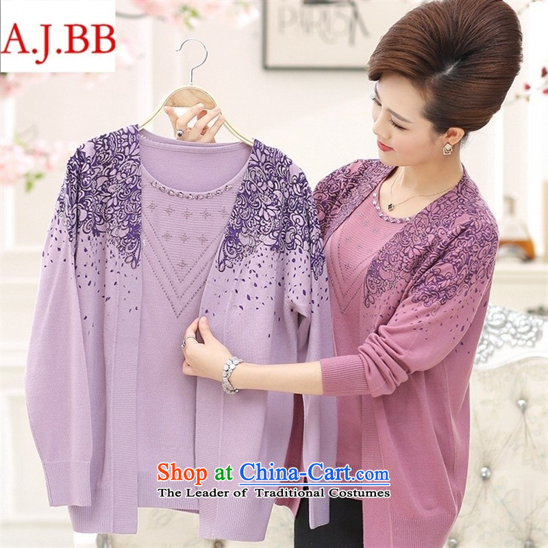 September clothes shops fall in New *2015 elderly mother with long-sleeved really two kits knitting cardigan jacket female larger T-shirt pink 110,A.J.BB,,, shopping on the Internet
