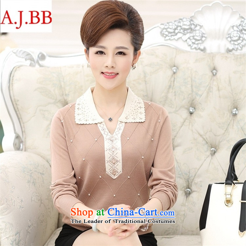 September 15 new clothes shops in the autumn of older women wear long-sleeved T-shirt, large relaxd low reverse collar middle-aged moms Knitted Shirt with pink 110,A.J.BB,,, shopping on the Internet