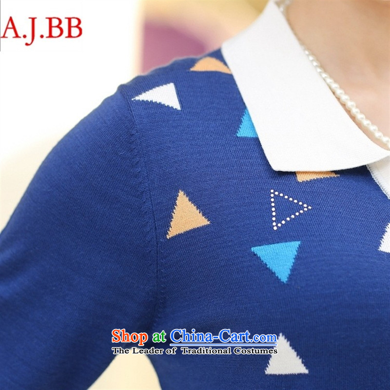 September *2015 clothes shops in the new Elderly Women long-sleeved lapel Knitted Shirt with autumn boxed loose mother forming the T-shirt sweater female blue 115,A.J.BB,,, shopping on the Internet