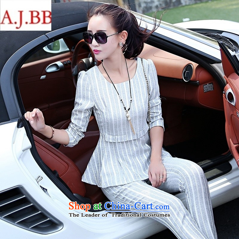 September clothes shops * load currents autumn new elegant graphics thin round-neck collar bubble long-sleeved temperament elegant stripes with two kits necklace black XL,A.J.BB,,, shopping on the Internet