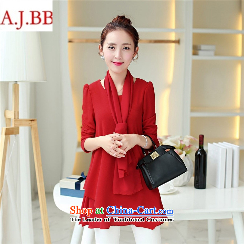 September *2015 clothes shops fall inside the solid color look round-neck collar bubbles under the rules do not long-sleeved kit shirt with loose head scarves red M,A.J.BB,,, shopping on the Internet