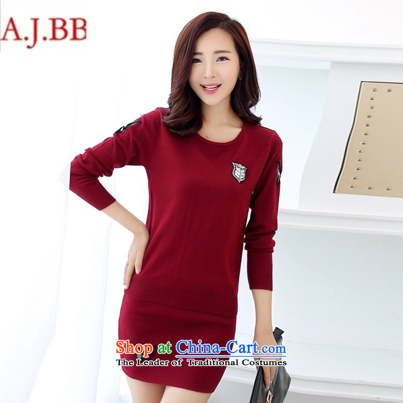 September *2015 clothes shops with the new Korean autumn edition Sau San video thin round-neck collar long-sleeved bow tie knitting clothes short skirt two kits FBH709 black L,A.J.BB,,, shopping on the Internet