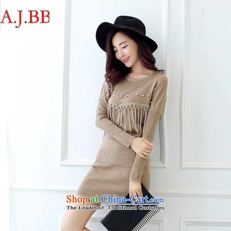 September *2015 clothes shops with the new Korean autumn edition round-neck collar long-sleeved T-shirt packet flow su knitted and woven skirts leisure two kits FBH708 KHAKI M,A.J.BB,,, shopping on the Internet