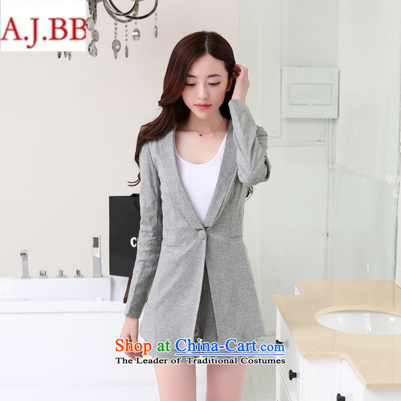 September _2015 clothes shops with the new Korean autumn edition pure color temperament Sau San a deduction video thin long-sleeved sweater pants cotton linen two kits?TX9825 GRAY?M