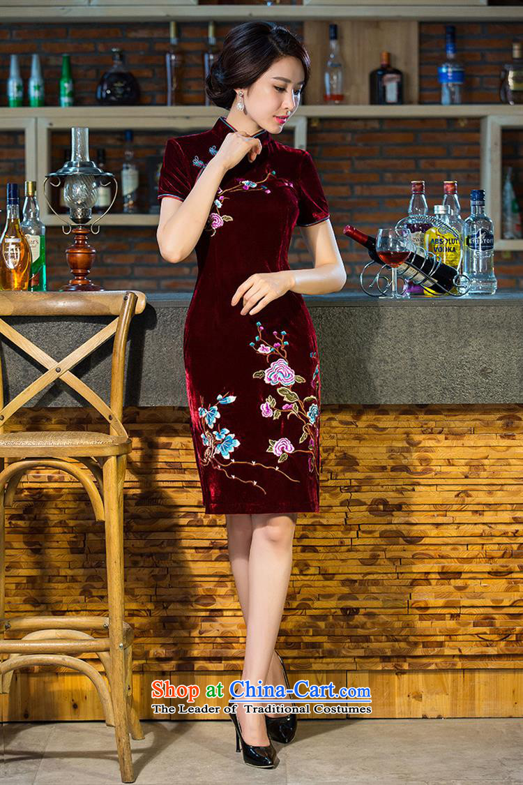 Optimize fruit shop 201 New Bell scouring pads embroidery cheongsam everyday luxury cashmere retro style improved cheongsam dress wine red L picture, prices, brand platters! The elections are supplied in the national character of distribution, so action, buy now enjoy more preferential! As soon as possible.