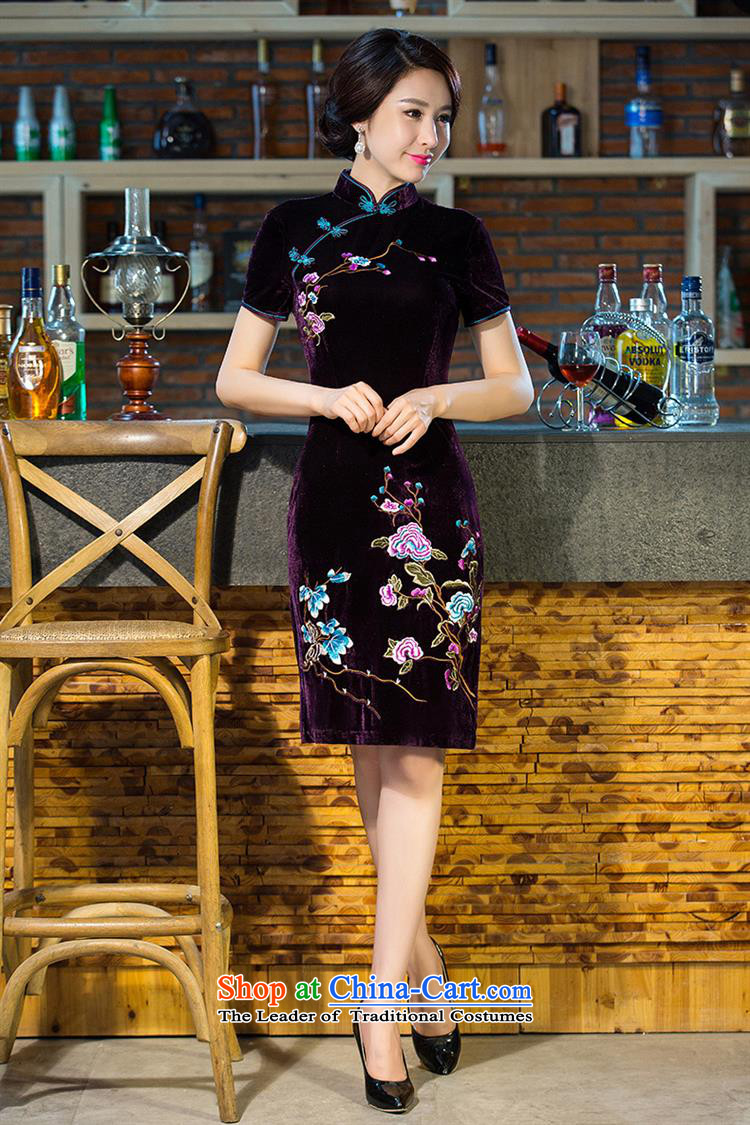 Optimize fruit shop 2015 embroidery velour bell qipao new Stylish retro luxury manually staple improved pearl velvet cheongsam dress purple L picture, prices, brand platters! The elections are supplied in the national character of distribution, so action, buy now enjoy more preferential! As soon as possible.