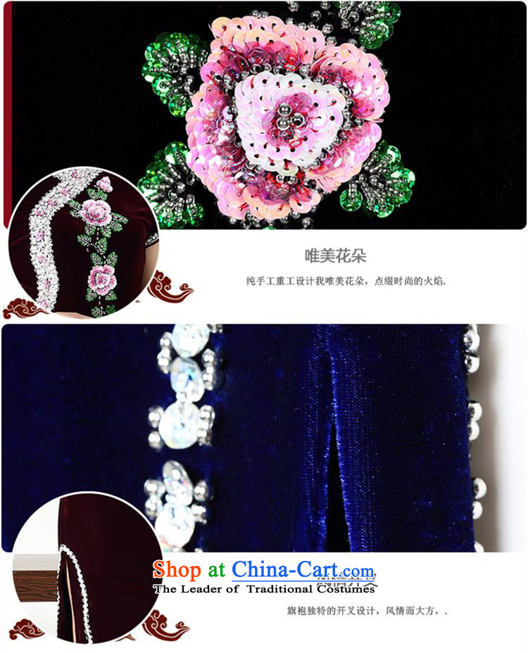 Optimize fruit shop 221 Wool qipao bell scouring pads manually staple PEARL GOLD banquet Dress Short of female short-sleeved purple XL Photo, prices, brand platters! The elections are supplied in the national character of distribution, so action, buy now enjoy more preferential! As soon as possible.