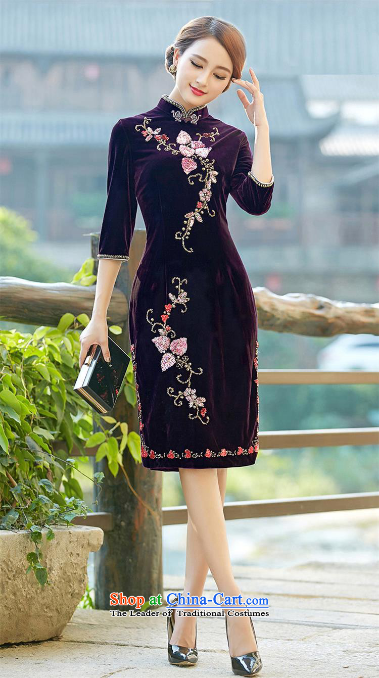Optimize fruit shop 11 gold velour bell qipao autumn and winter new staple in the Pearl River Delta elderly manually mother-wedding dresses skirt with short-sleeved bourdeaux) XXL picture, prices, brand platters! The elections are supplied in the national character of distribution, so action, buy now enjoy more preferential! As soon as possible.
