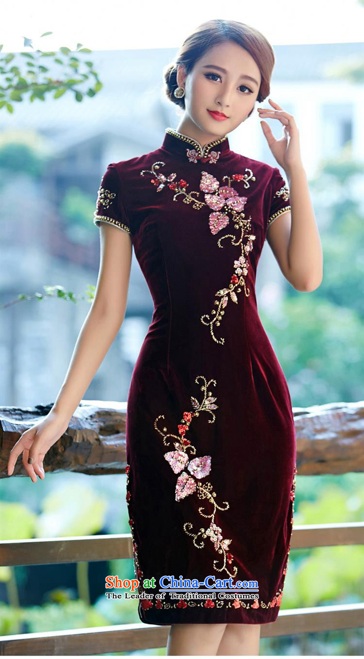 Optimize fruit shop 11 gold velour bell qipao autumn and winter new staple in the Pearl River Delta elderly manually mother-wedding dresses skirt with short-sleeved bourdeaux) XXL picture, prices, brand platters! The elections are supplied in the national character of distribution, so action, buy now enjoy more preferential! As soon as possible.