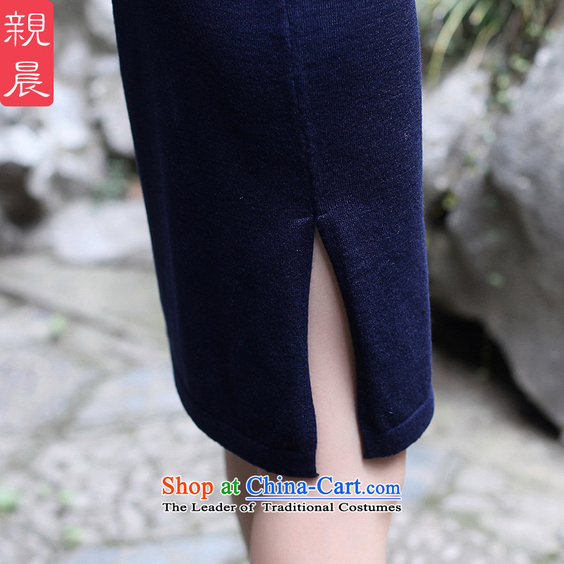 2015 Fall/Winter Collections cheongsam dress new improved stylish woolen knitted long-sleeved daily retro dresses women Sau San Navy 2XL, pro-am , , , shopping on the Internet