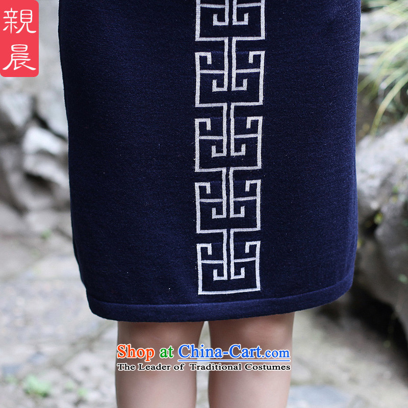 2015 Fall/Winter Collections cheongsam dress new improved stylish woolen knitted long-sleeved daily retro dresses women Sau San Navy 2XL, pro-am , , , shopping on the Internet