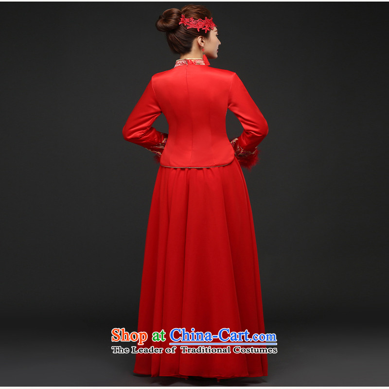 Wedding dress 2015 new bows services marriages CHINESE CHEONGSAM red long long-sleeved Soo Wo Service autumn and winter red winter) , L, Love Su-lan , , , shopping on the Internet