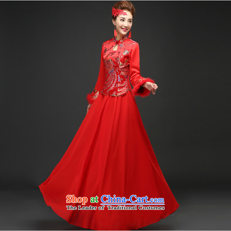 Wedding dress 2015 new bows services marriages CHINESE CHEONGSAM red long long-sleeved Soo Wo Service autumn and winter red winter) , L, Love Su-lan , , , shopping on the Internet