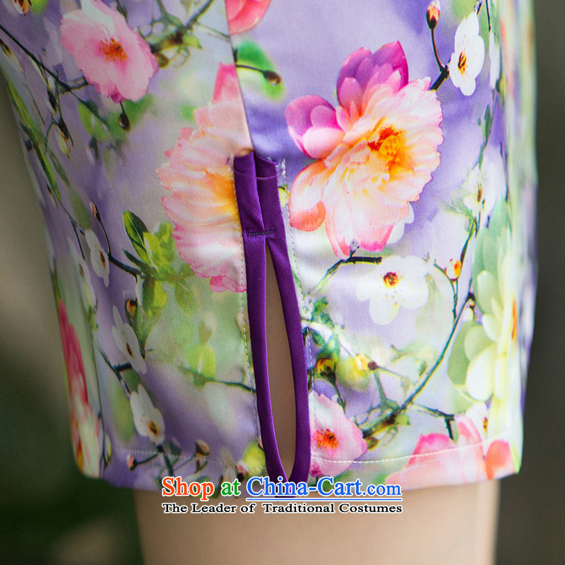 The first autumn 2015 retro 歆 improved qipao autumn new stylish Ms. cheongsam dress in cuff cheongsam dress SZ3C011 light purple M Ink 歆 MOXIN (shopping on the Internet has been pressed.)