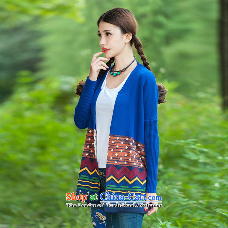 Ya-ting shop autumn jackets retro jacquard large long-sleeved shirt, long, knitting cardigan female blue L picture, prices, brand platters! The elections are supplied in the national character of distribution, so action, buy now enjoy more preferential! As soon as possible.