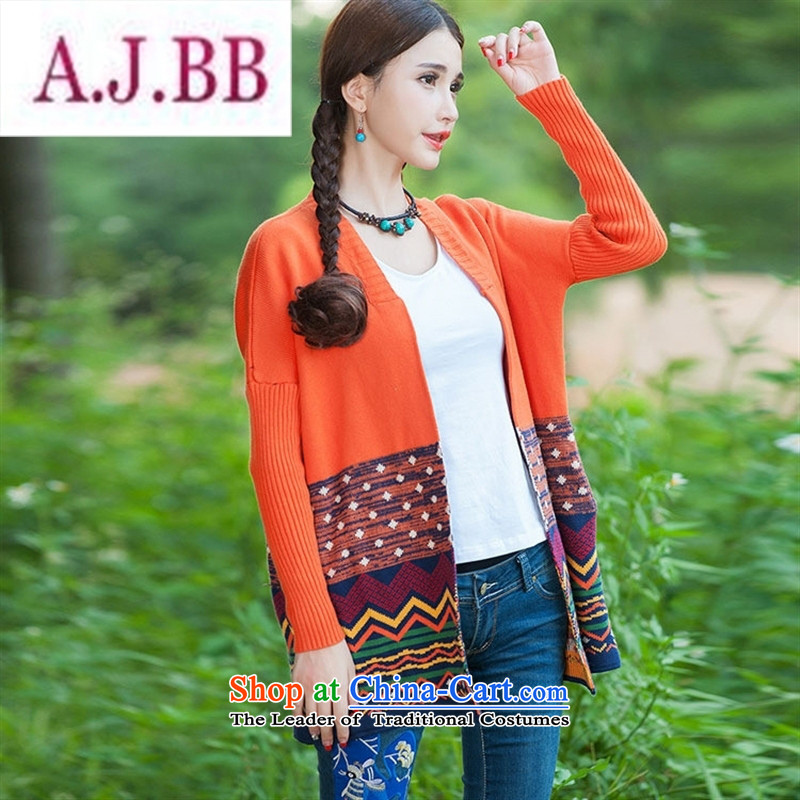 Ms Rebecca Pun stylish shops fall jackets retro jacquard large long-sleeved shirt, long, knitting cardigan female XL,A.J.BB,,, orange shopping on the Internet