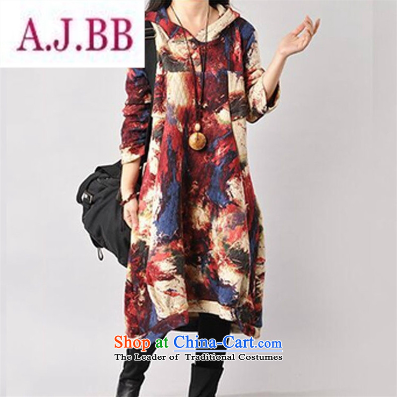 Ms Rebecca Pun stylish shops 2015 autumn and winter new Korean version of large numbers of ladies loose cap suit folder silk cotton dress red XXL,A.J.BB,,, shopping on the Internet