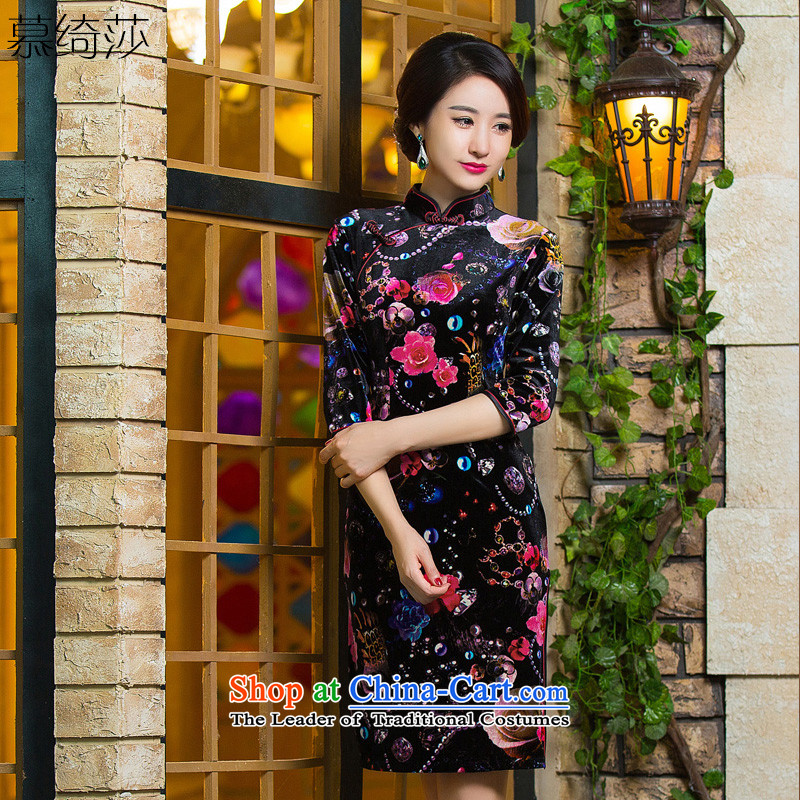The cheer her flower in?2015 retro water improved qipao autumn load scouring pads in the stylish new skirt qipao elderly mother in the Cuff?QD297 Ms.?picture color?XL