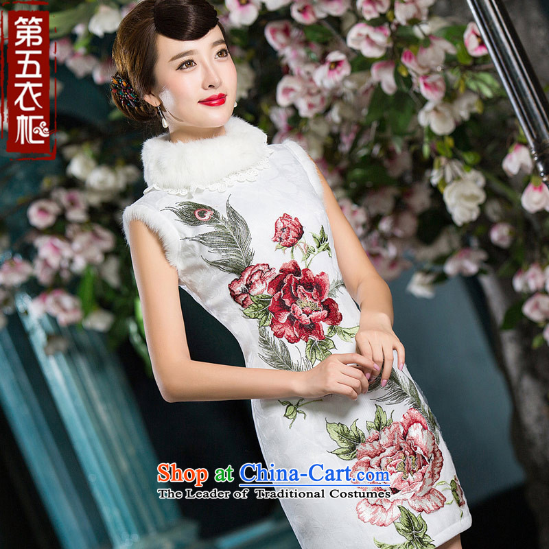 Eason Chan point folder cotton cheongsam dress 2015 new winter clothing stylish improved Chinese embroidery Sau San thick nagymaros collar White XL, Eason Chan point , , , shopping on the Internet
