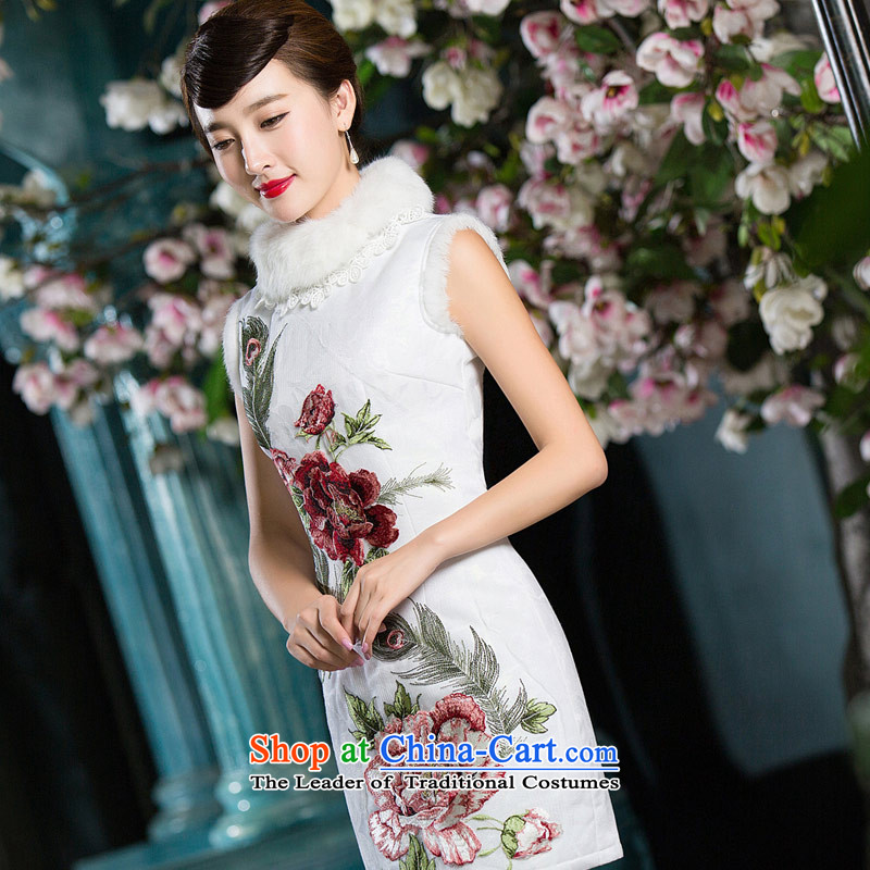 Eason Chan point folder cotton cheongsam dress 2015 new winter clothing stylish improved Chinese embroidery Sau San thick nagymaros collar White XL, Eason Chan point , , , shopping on the Internet