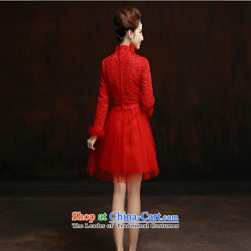 Wedding dress 2015 new bride bows to marry retro red dress of qipao long-sleeved qipao winter red yarn Cluster Setup M love Su-lan , , , shopping on the Internet
